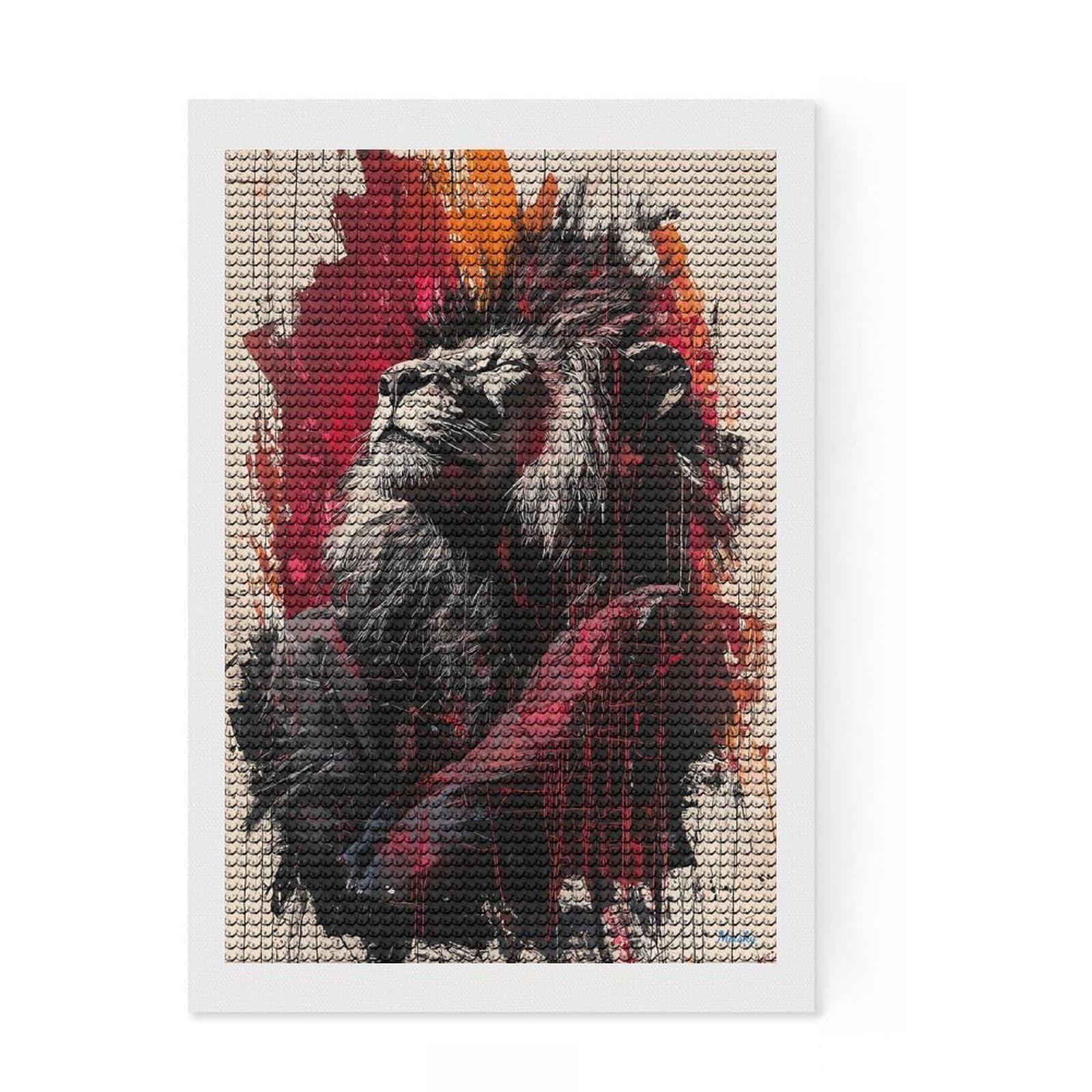 Junmoney Majestic Lion Contemporary Expressionist Portrait Diamond Painting Set 8"x12", Stress Relief Craft, Satisfying Creative Project, Modern Decor, Holiday Gift Idea