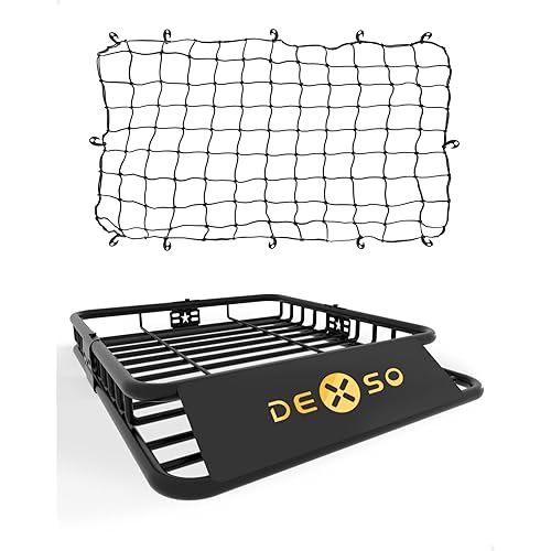 DEXSO 46" x 36" Universal Roof Rack Basket with Cargo Net, 200 Lbs Capacity Rooftop Cargo Carrier Basket, Heavy Duty Luggage Holder Rack for SUVs, Trucks, Vehicles