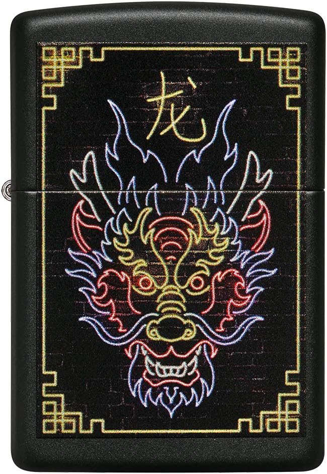 Zippo Neon Dragon Design Black Matte Pocket Lighter image 2