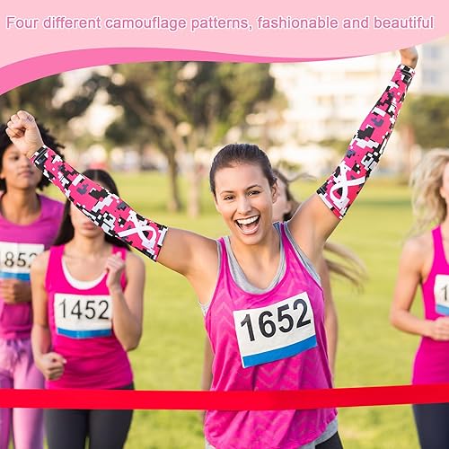 Miniatura 4 de 16 pares de mangas de concientización sobre el cáncer de mama, manga de compresión de béisbol rosa para mujeres y niñas