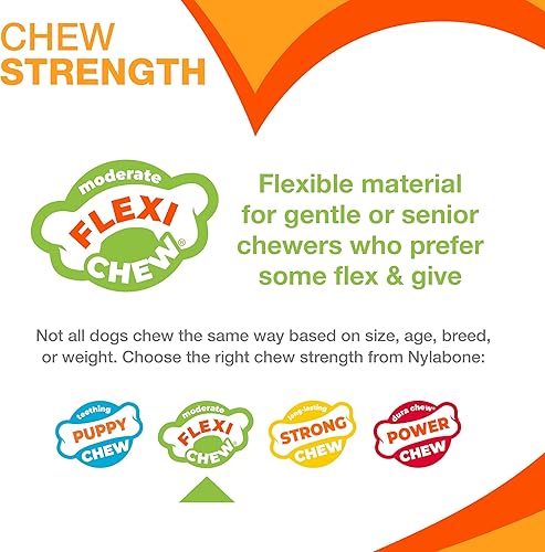 Miniatura 3 de Nylabone Original Bone Flexi - Juguete masticable para perros, juguetes flexibles para masticadores moderados y suaves, sabor a pollo, mediano,