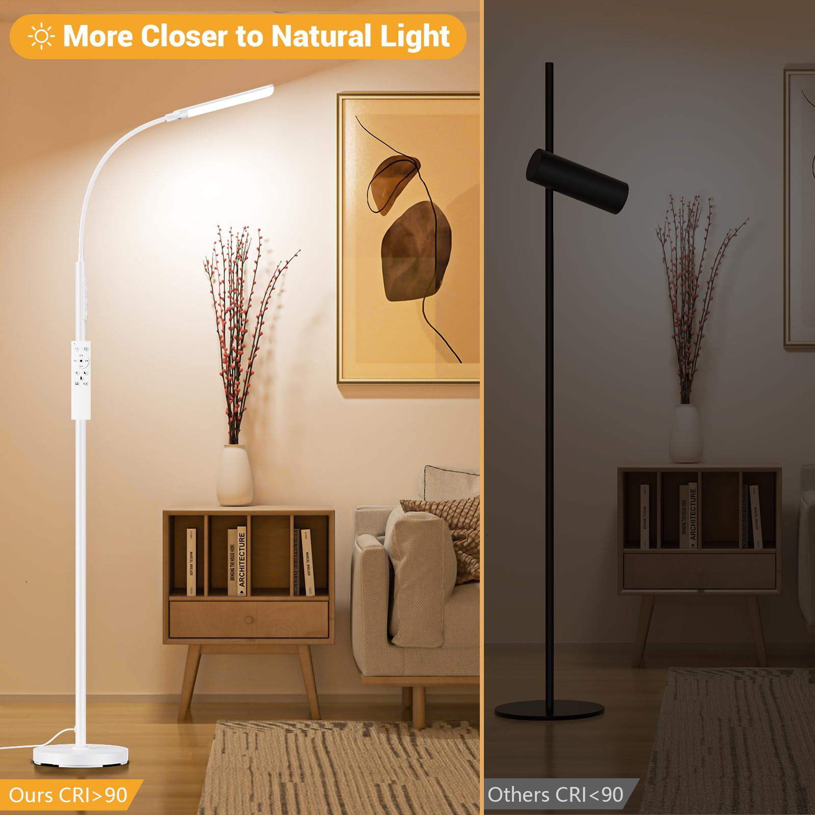 Lampadaire LED Dimmable 18W 1200lm avec Télécommande et Contrôle Tactile 4 Températures 4 Luminosités Blanc