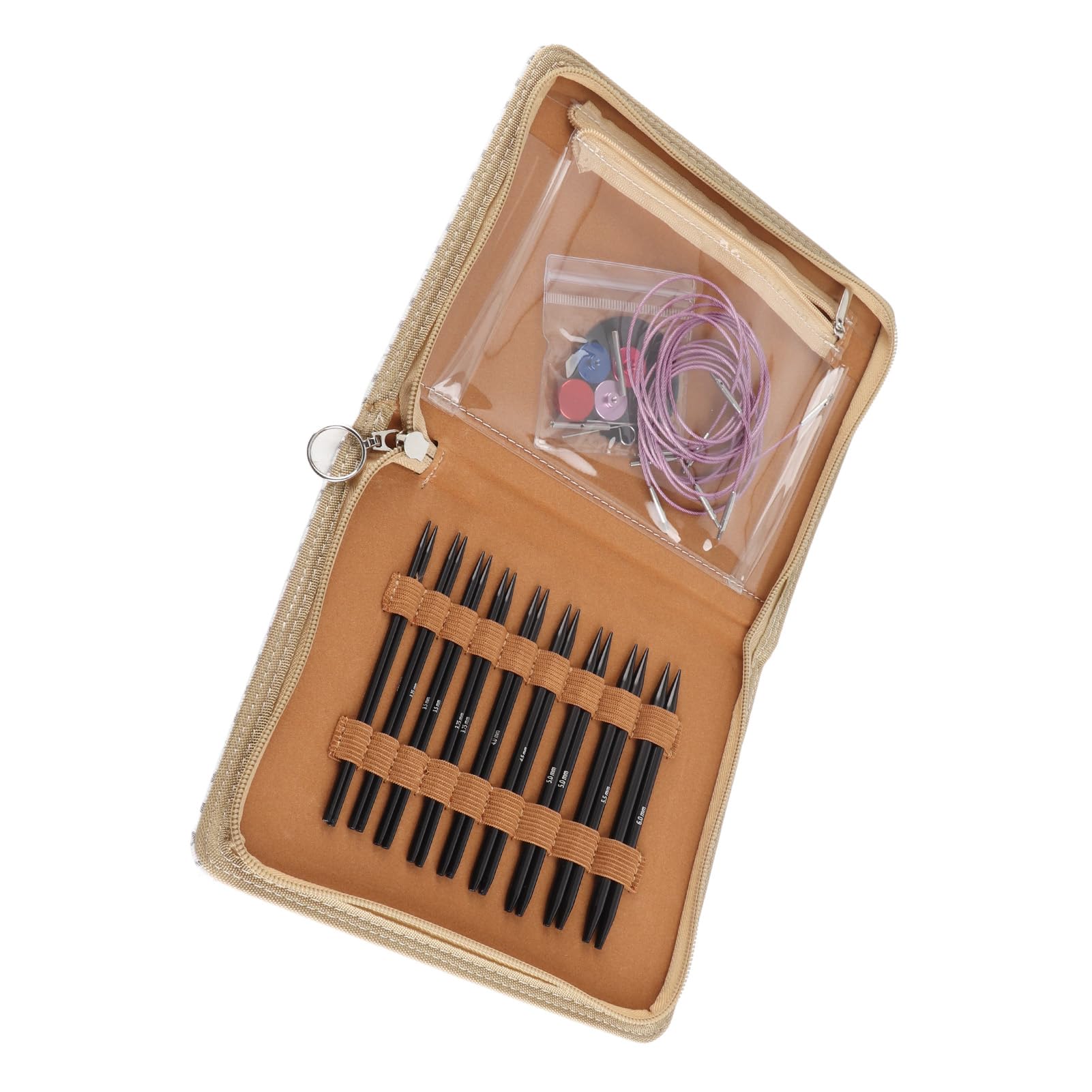 Juego de agujas de tejer circulares intercambiables de 3 a 6 mm con bolsa de almacenamiento