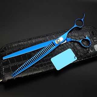 MKYOKO Tijeras Profesionales para el Cuidado del Perro para Mascotas Tijeras de Adelgazamiento Tasa de Adelgazamiento de Alrededor del 35% (Color : Verde sin Bolsa) (Azul Agregar Bolsa