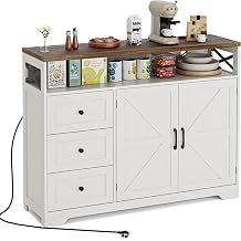 BonVache Sideboard Kitchen Cabinet with Drawers Storage Cabinet Sideboard with Open Shelf Coffee Bar Cabinet for Kitchen Dining Room Living Room 120 x 35 x 95 cm Cream White in Wood Look