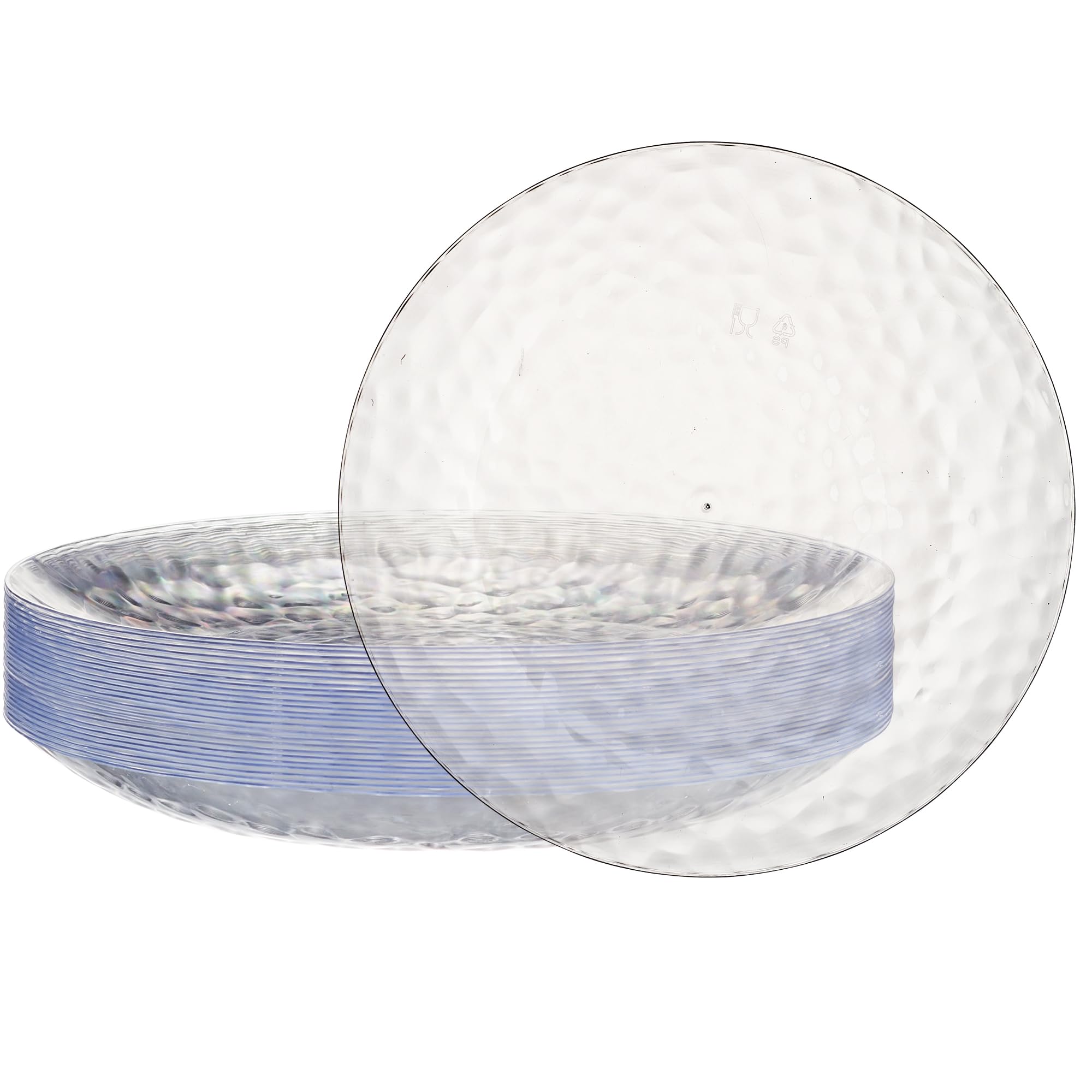 PLASTICPRO 30 Pack Hammered Plastic Plates Heavyweight Disposable Plastic Plates Elegant Clear Hammered Rim Platsic Party Dishes (Hamered Clear With Gold Rim, 7'' INCH PLATES) — view 45