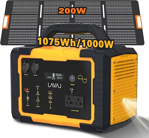 Miniatura 1 de Generador solar portátil de 1000 W con panel solar plegable de 200 W, batería de litio de 1075 Wh, salida de CA de 120 V1000 W, generadores