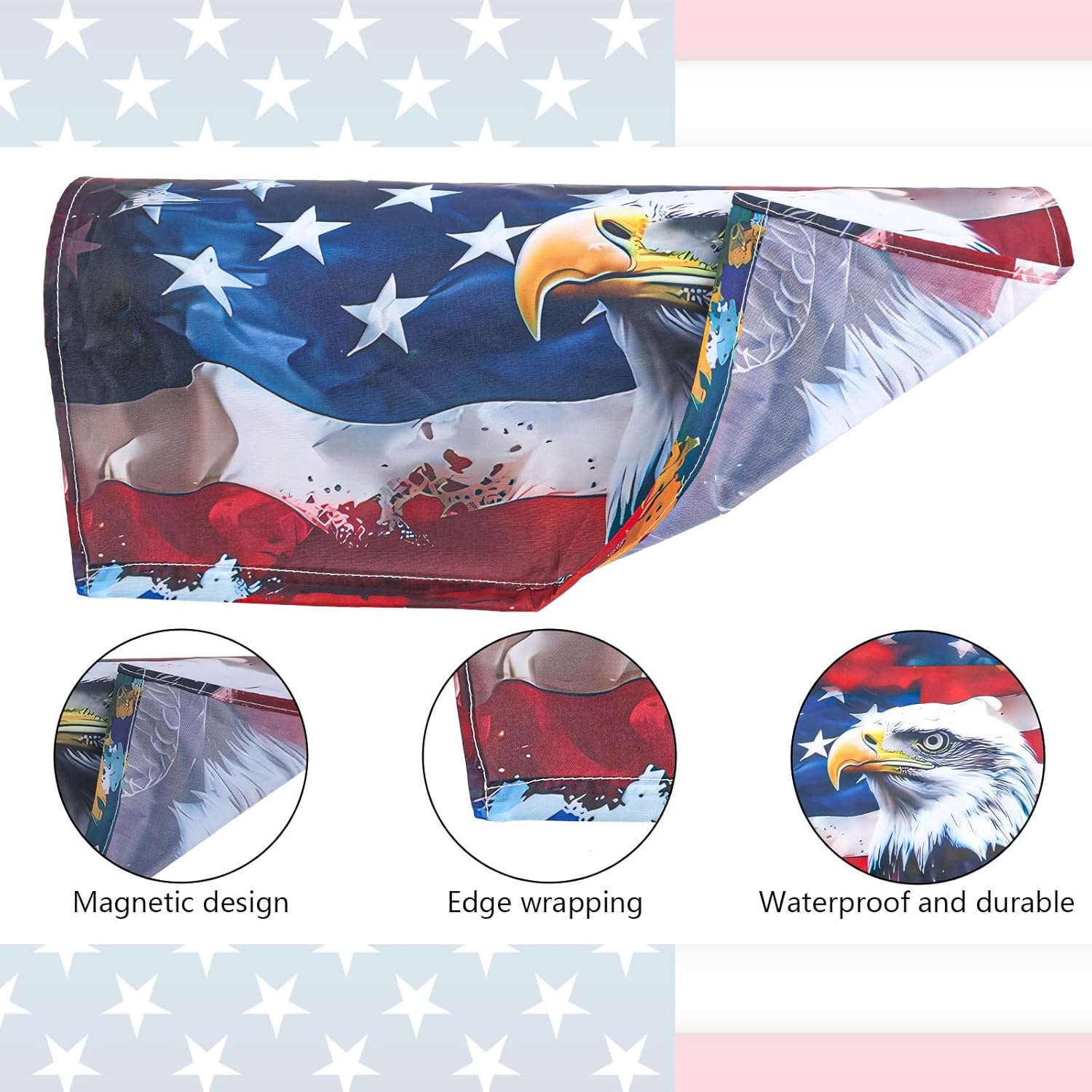 Gosknor 4th of July Magnetic Mailbox Cover, 18x21in Independence Day Letter Post Box Cover Wrap Decoration, Patriotic American Flag Eagle Mailbox Cover for Farmhouse Garden Yard Home Decor (Retro)