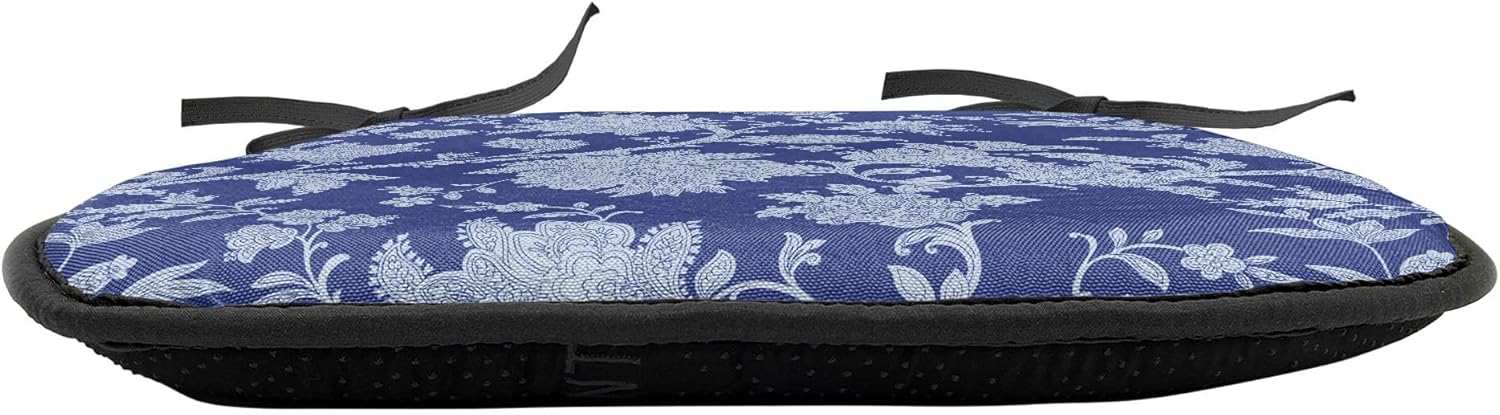 Ambesonne Floral Chair Seating Cushion Set of 2, Classic Flowers and Paisley Pattern Ottoman Nostalgic Bloom Design, Anti-Slip Seat Padding for Kitchen & Patio, 16"x16", Royal Blue