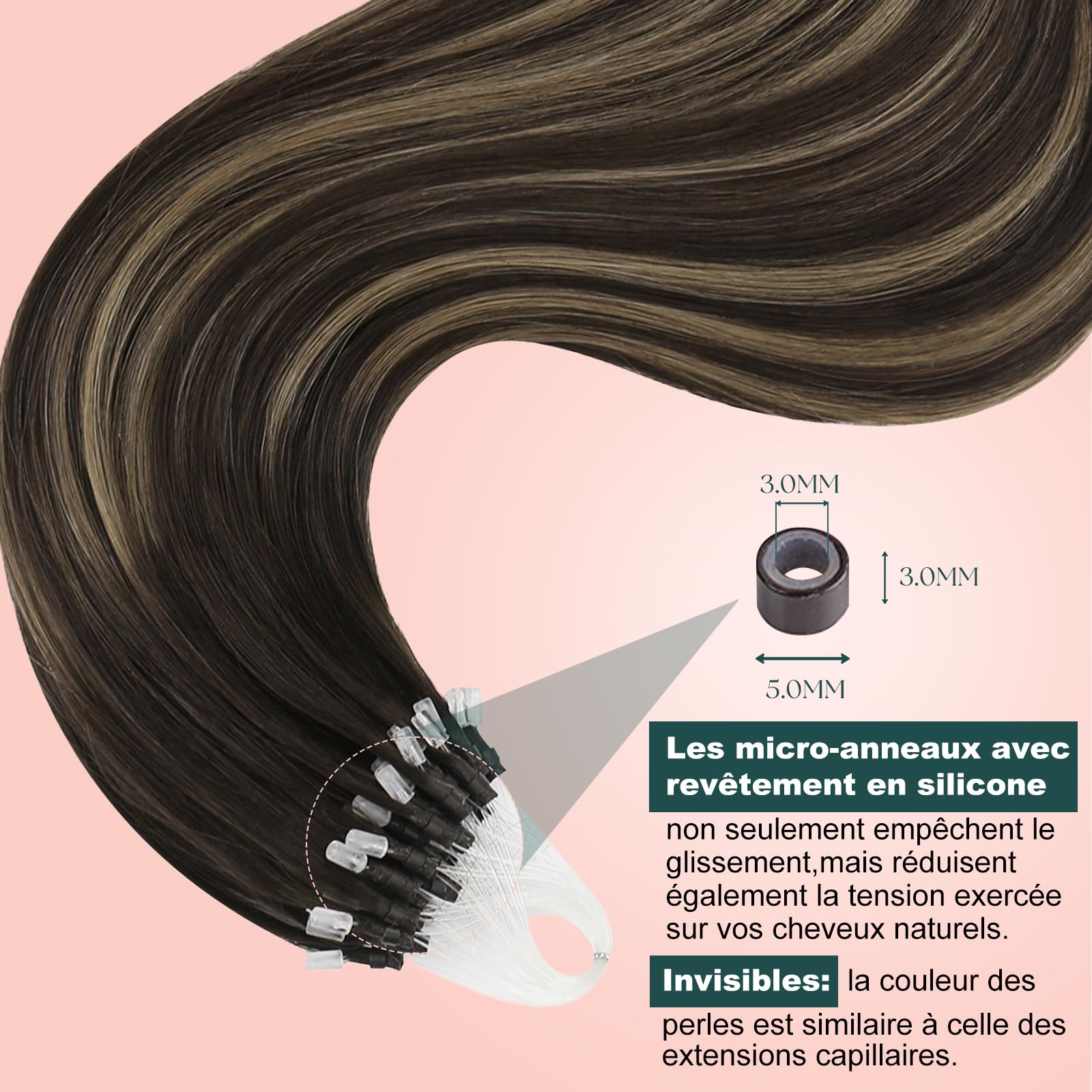 Kit Easyouth Extension Cheveux Naturel Adhesif Invisible et Extension Cheveux Micro R 2pack de Brun #2/8/2 Longueurs 16 pouces total 90g Extensions à Bandes en Cheveux Humains - Résultat Naturel