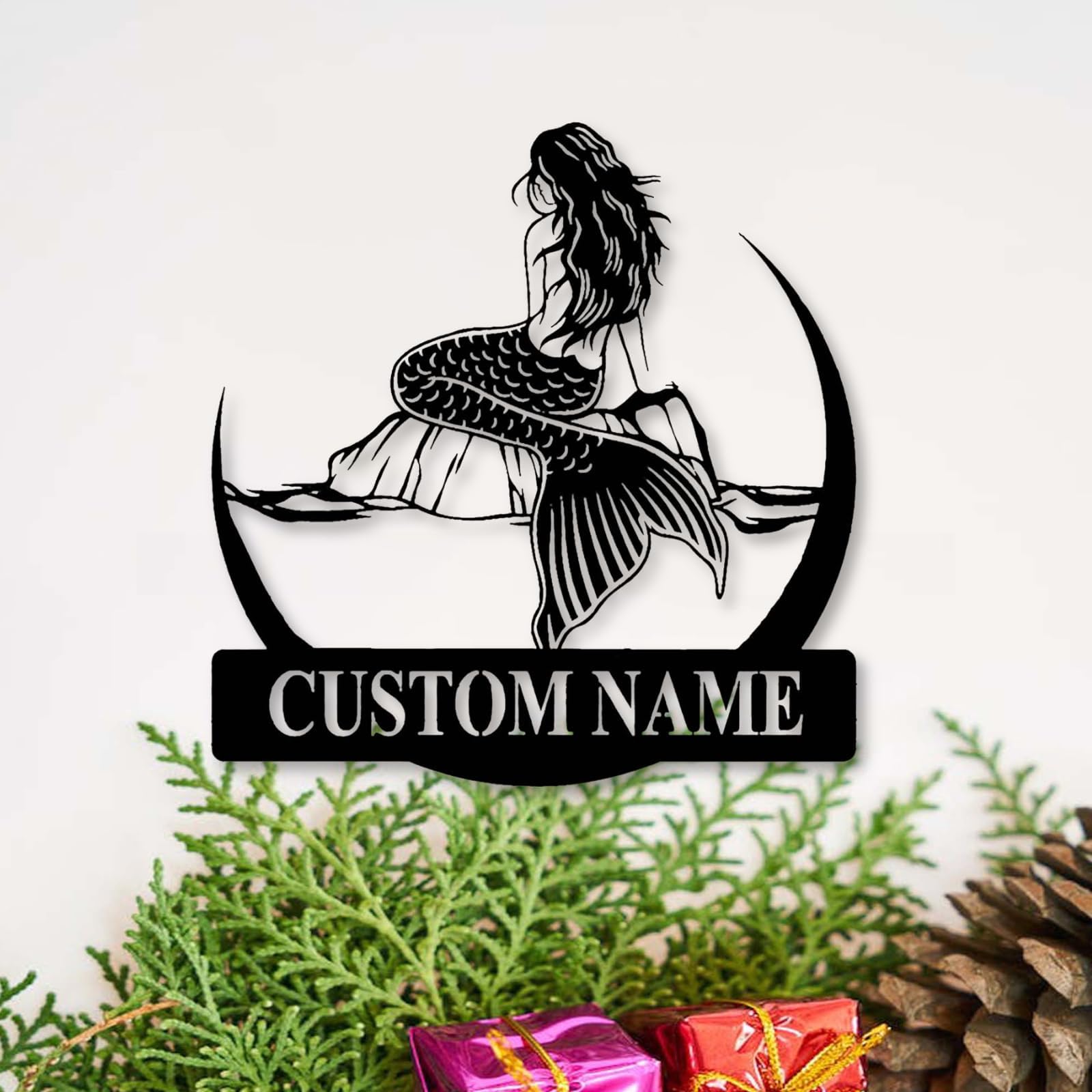 Custom Mermaid Metal Sign,Mermaid Metal Wall Art,Personalized Mermaid Metal Sign Monogram,Girls Mermaid Room Decor,Mermaid Beach House Decor (Style B)