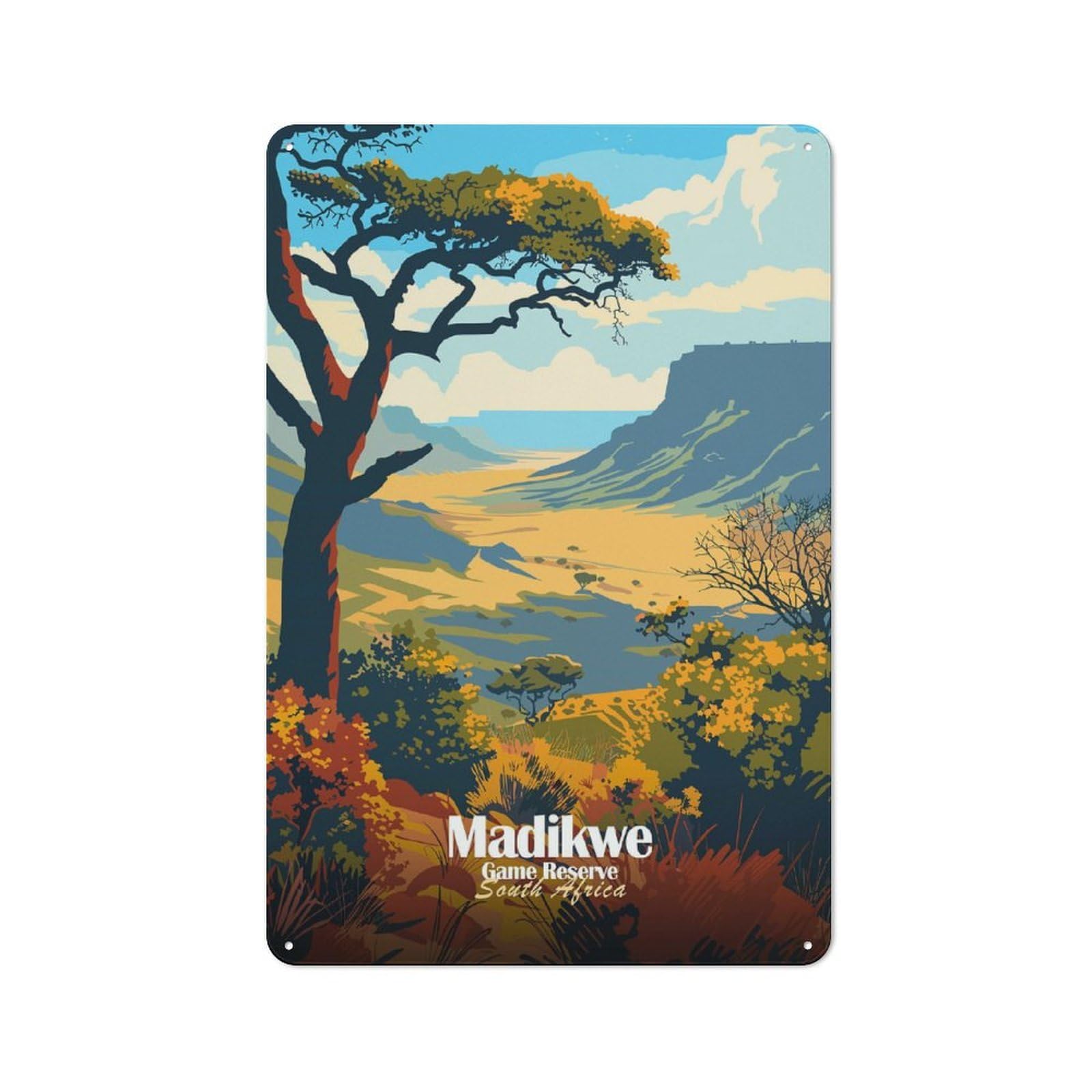 Junmoney Madikwe Game Reserve South Africa Landscape Retro-Style Metal Wall Sign 30X20cm For Pub Or Café, A New Home Present For Hospitality Wall Decor Collectors