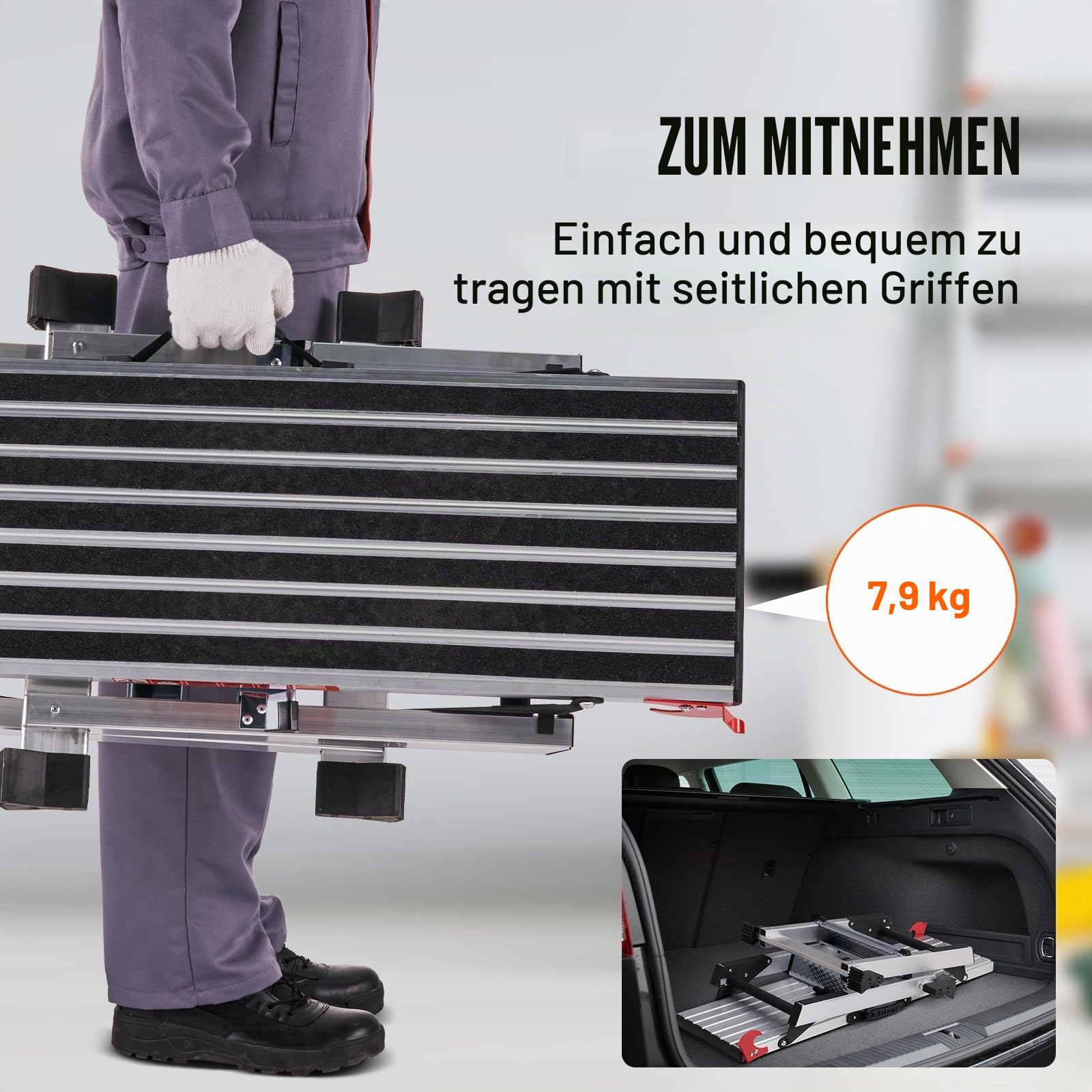 VEVOR Alu Arbeitsplattform Klappwerkbank 100x30x48,7cm Arbeitsbühne 200kg Tragfähigkeit Trittbank mit Sicherheitsschlössern Trittleiter für Zuhause Büro Werkstatt & Garage Silber