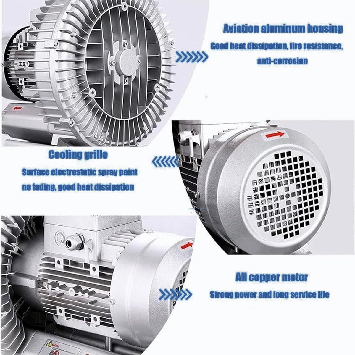 High-Performance 180W Single Phase Vortex Ring Blower - 2980 RPM Industrial Side Channel Air Blower for Efficient Air Blowing and Ventilation (0.24 HP)