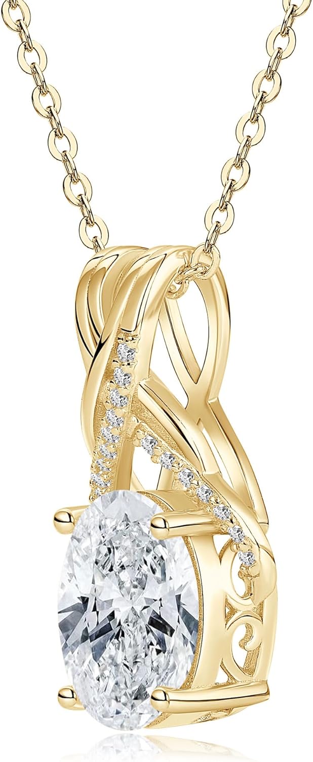 3CT Oval Pendant Necklace for Women, D Color 8x10mm Oval Cut Moissanite 925 Sterling Silver Infinity Pendant for Wife Mom Birthday Gifts