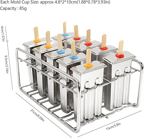 Miniatura 2 de Molde para helado, 10 moldes para palitos de helado, moldes de paletas de acero inoxidable, moldes para paletas de hielo, molde de helado de metal