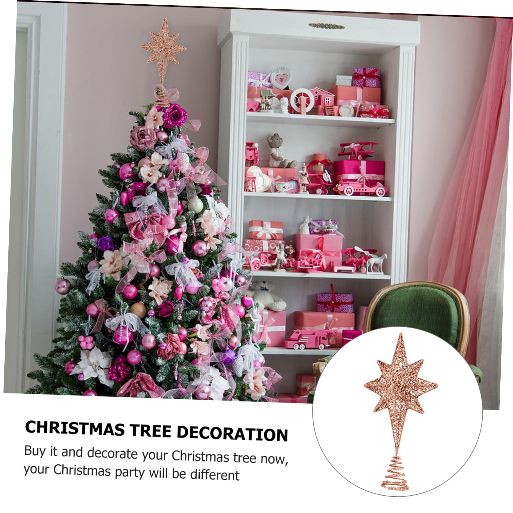 ifundom Lot De 3 Décorations De Sapin De Noël De Luxe Étoile À 8 Branches Enduit De Paillettes Robuste