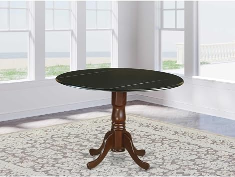 HomeStock Round Wood Dining Table - Sturdy Kitchen Table for Small Spaces Black and Mahogany/42-Inch with Dropleaf