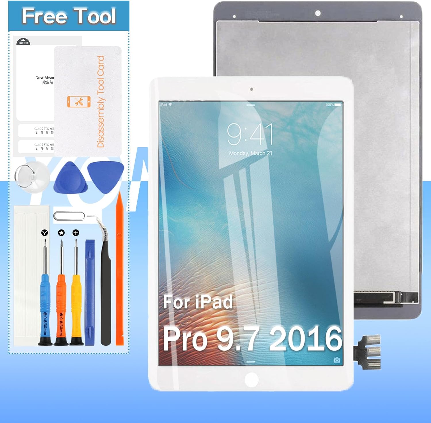 Yondista LCD Replacement for iPad Pro 9.7 2016 A1673 A1674 A1675 LCD Screen Touch Display Replacement Assembly - 9.7'' | White | Includes Opening Tools & Screen Protector