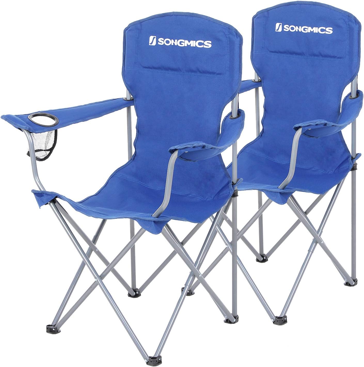 SONGMICS Set of 2 Folding Camping Chairs, Comfortable, Heavy Duty Structure, Max. Load Capacity 150 kg, with Cup Holder, Outdoor Chair