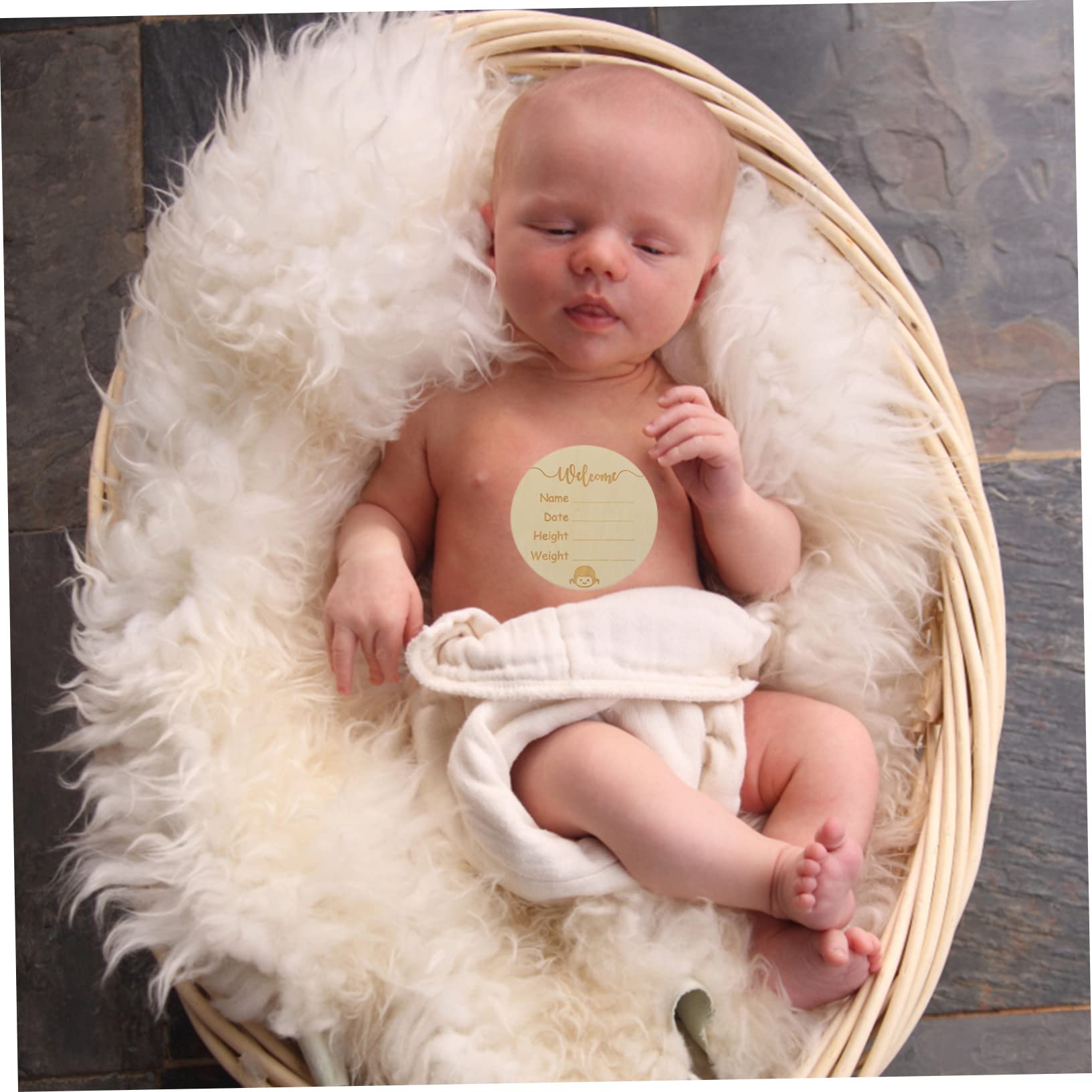 HANABASS Round Wooden Birth Announcement Sign Newborn Name Sign Photo Prop Decor for Capturing Precious Moments and Celebrating Growth