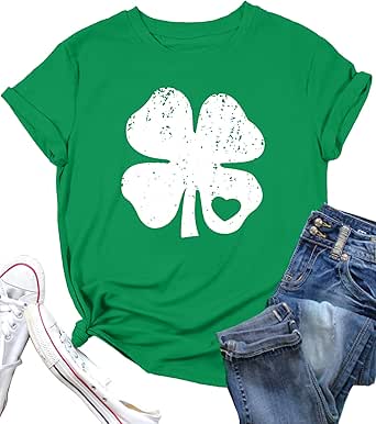 Womens St Patricks Day Shirt Lucky Womens St Patricks Day Holiday T-Shirt Green Lucky Shamrock Clover Tee Irish Green Shirt
