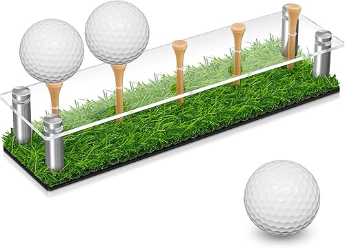 Miniatura 7 de Menkxi Exhibición de pelotas de golf de acrílico y metal, soporte de exhibición de pelotas de golf con base negra y césped con capacidad para 3
