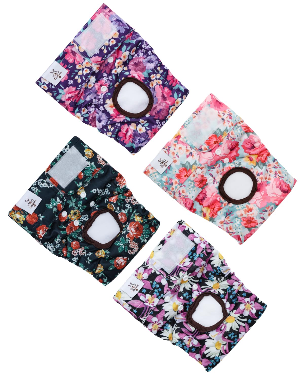 CuteBone Washable Female Dog Diapers 4 Pack Reusable Doggie Heat Diapers for Period FMG03S