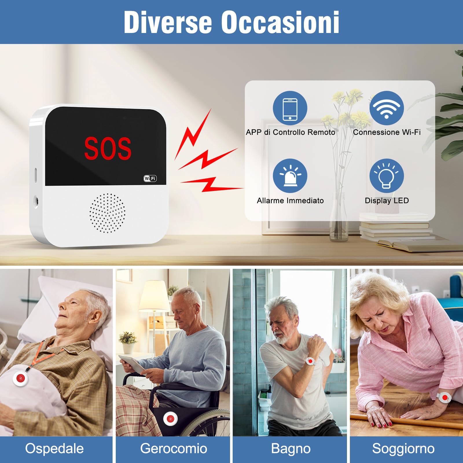 ChunHee Bracciale di Emergenza per Anziani Tuya WiFi Smart Wearable Senior Emergency Bell Alert System for Elderly Patients Disabled, Children (only supports 2.4GHz Wi-Fi)