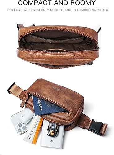 Miniatura 5 de Riñoneras de 2 litros, bolsa para cinturón en todas partes, pequeña, a la moda, bandolera, de piel sintética, impermeable, para mujer, Marrón, Moda