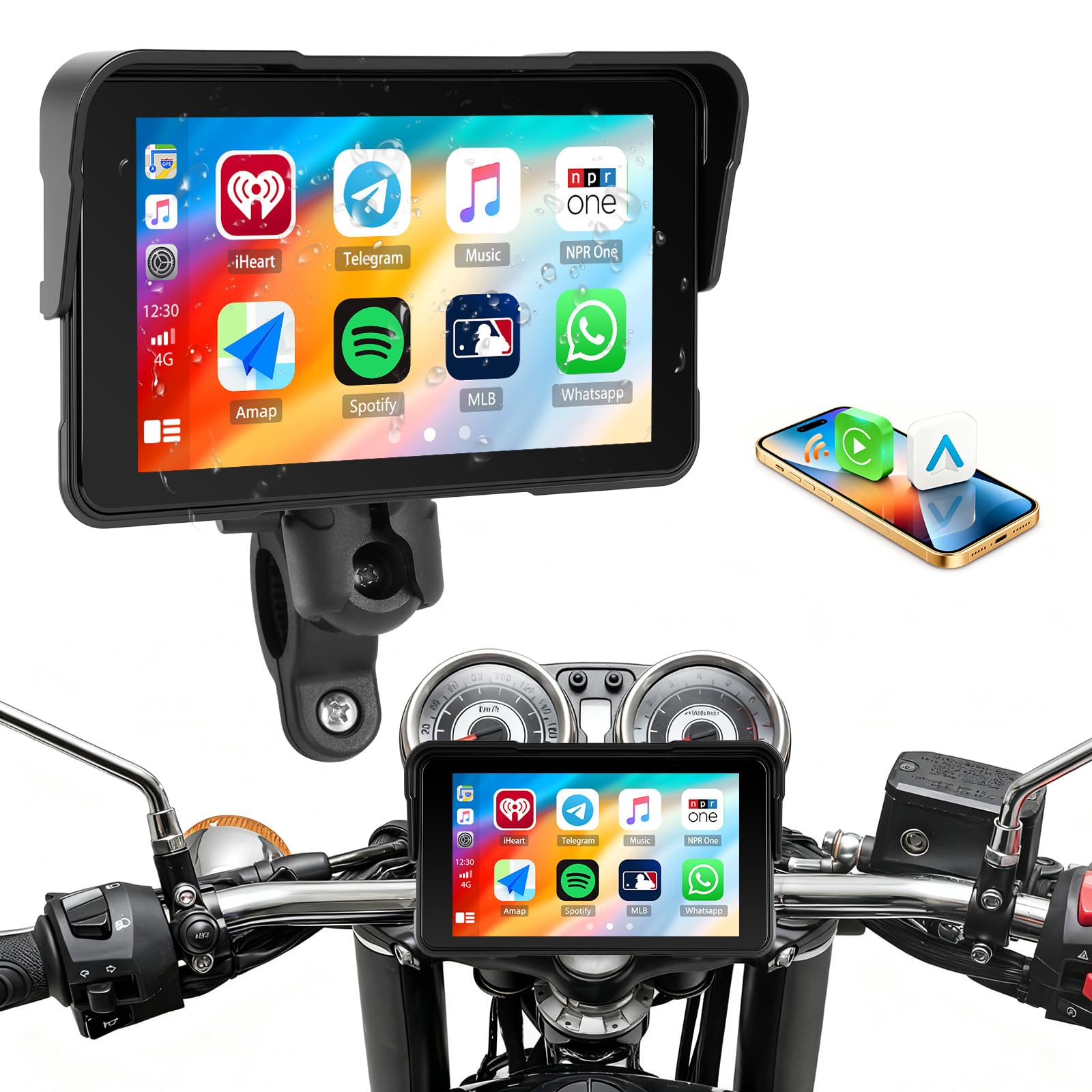 [2026 NUOVO] CAMECHO Wireless Carplay Moto Schermo, IP68 Touchscreen da 5 pollici Navigatore GPS Auto con Portatile Senza Fili CarPlay & Android Auto Impermeabile Touchscreen Bluetooth
