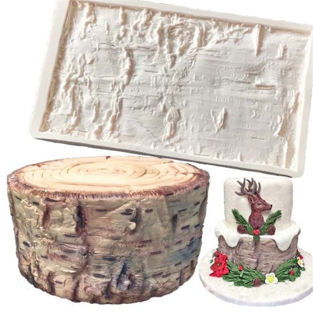 Tree Bark Silicone Mold Impression Mat Baking Mold, Cake Decorating Tool,Sugarcraft DIY Chocolate Candy Cupcake Fondant Jelly Candy Gumpaste Mould, Cake Broder Mould, Wedding Cake Brim Decoration Mold