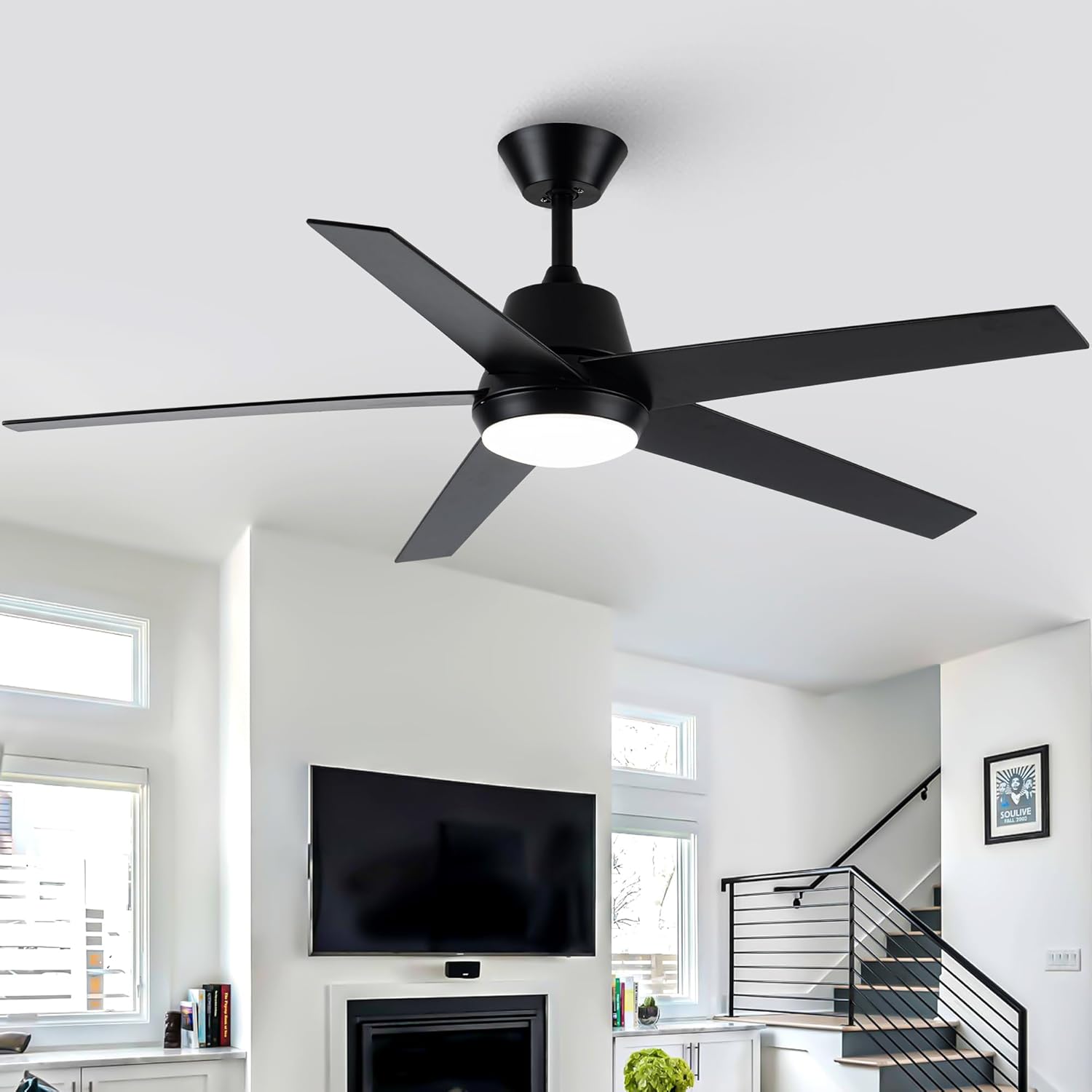 Ceiling Fans with Lights, 52 Inch Modern Ceiling Fan with Remote, Indoor Ceiling Fan for Bedroom, Living Room,High CFM Ceiling Fans with 3CCT Lights Kit, Quiet DC Motor, Timer
