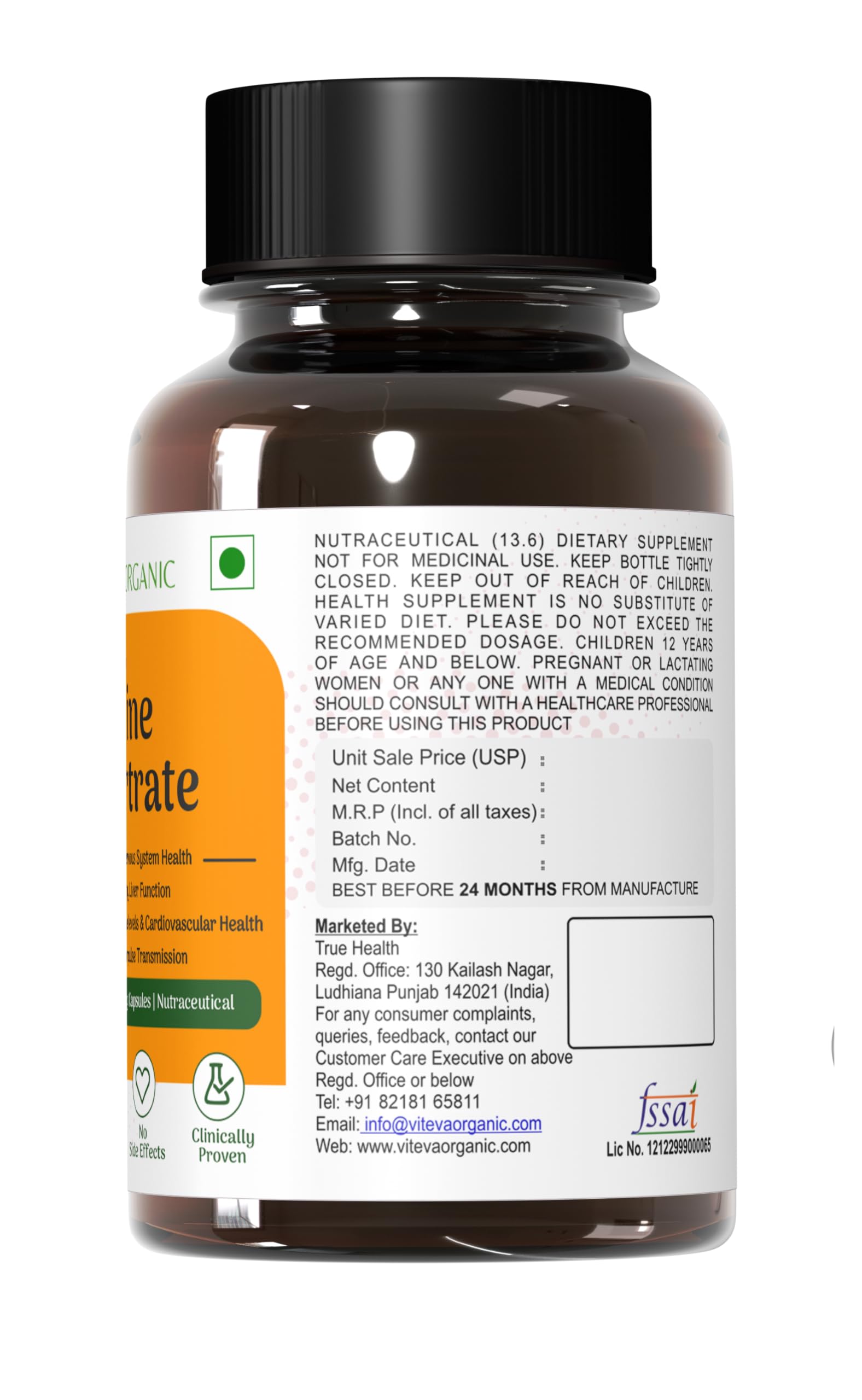 Viteva Organic Choline Bitartrate 650mg - 60 Veg Capsules - Premium Choline Supplement Supports Brain, Nerve, Liver & Heart Health - Vital Cholin Bitartrate Capsules - Enhanced Cognitive Support 1