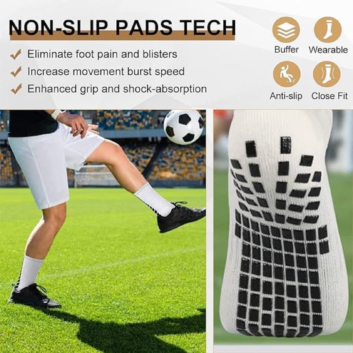 DIVUE Athletic Sport Anti-slip Socks for Men Women (Free Size | 1 Pair) | Crew Length Non-slip Rubber Grip Thicken Cushion socks for footballers, Rugby, Cricket, Yoga, Badminton, Baseball, Sports 3