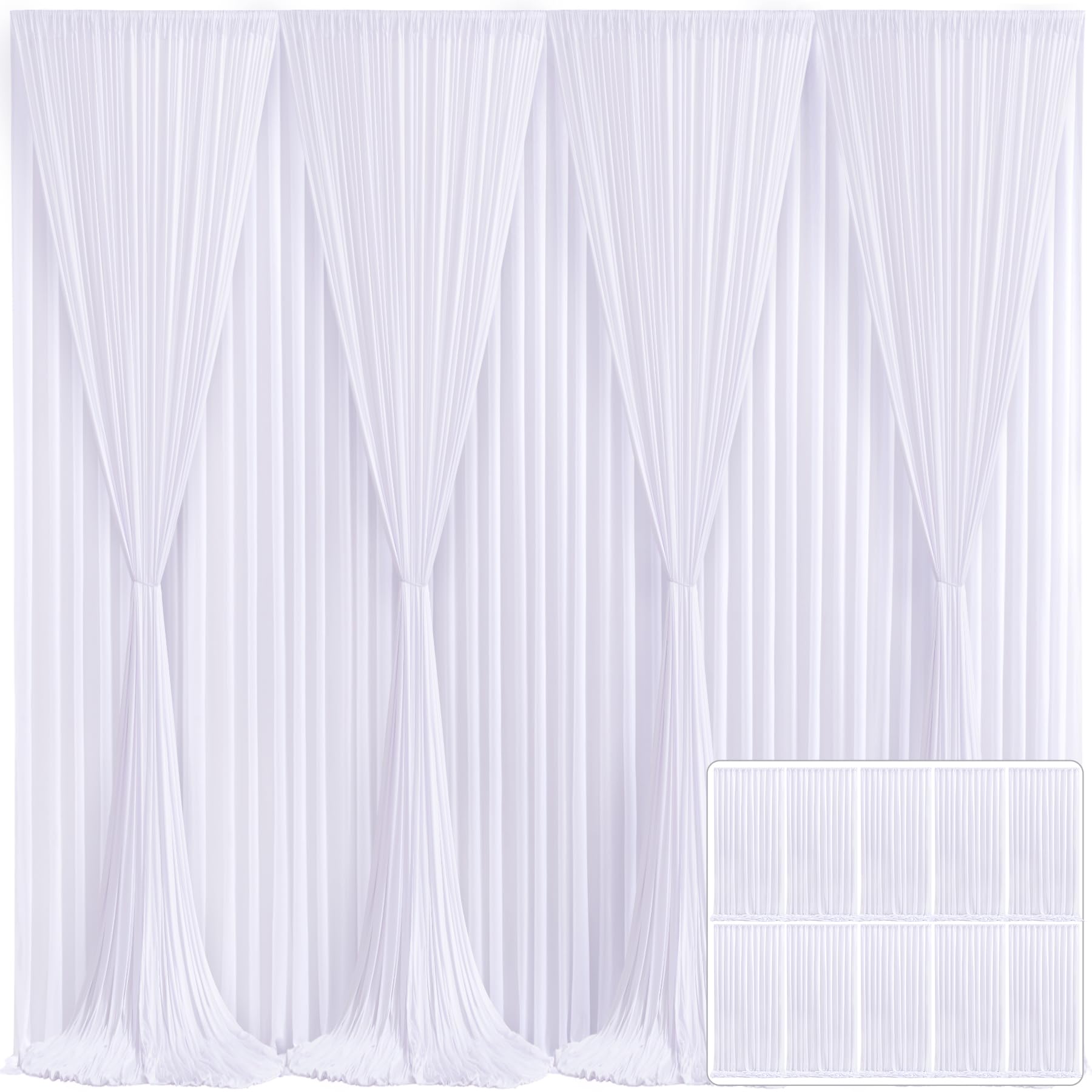 10 Panels White Backdrop Curtain for Parties Wedding Wrinkle Free White Photo Curtains Backdrops Drapes Fabric Decoration for Baby Shower Birthday Party 50ft(W) x 10ft(H)