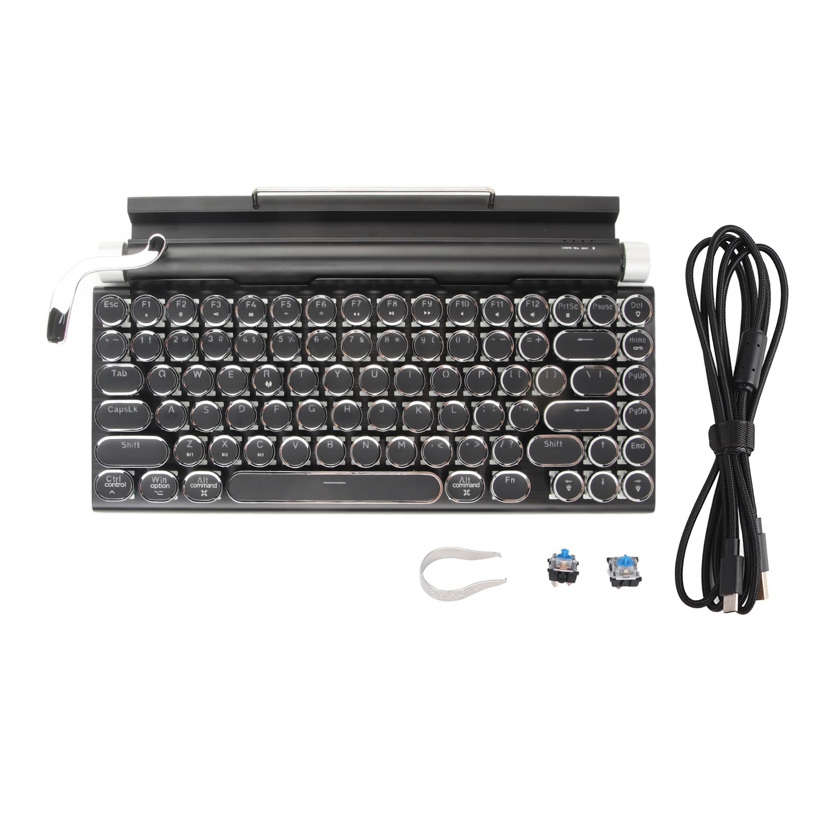 Teclado Retro Inalámbrico para Máquina de Escribir, Bluetooth, Clásico, Clásico, Eje Azul, Color Claro, Teclado Mecánico Real con 83 Teclas, Teclado Punk para Mac/PC/Computadora Portátil/Tableta
