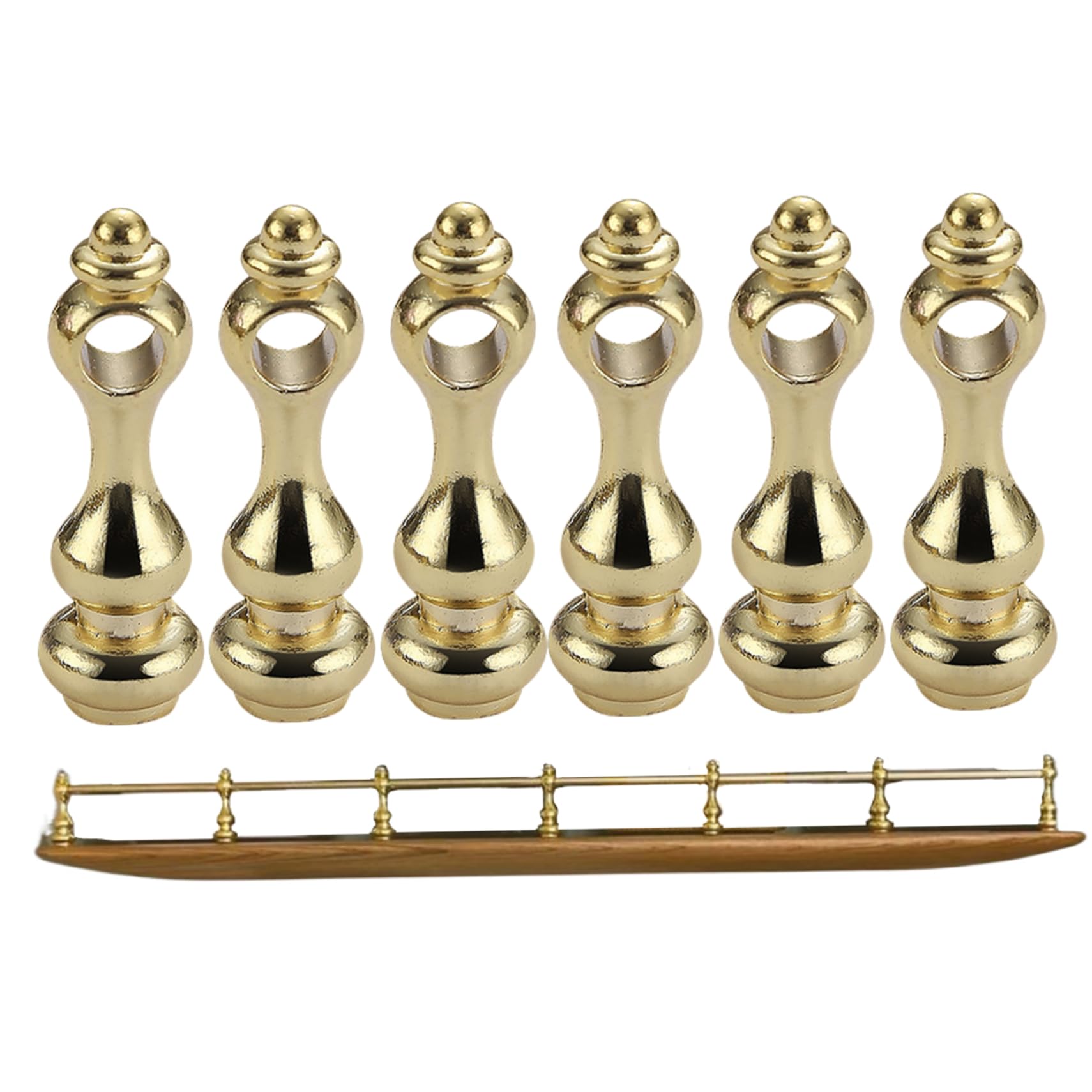 Riel de galería de 6 piezas, riel de estante de aleación de zinc, husillos de metal resistentes para escaleras, rieles de galería dorados para estantes, gabinete de vino, dorado