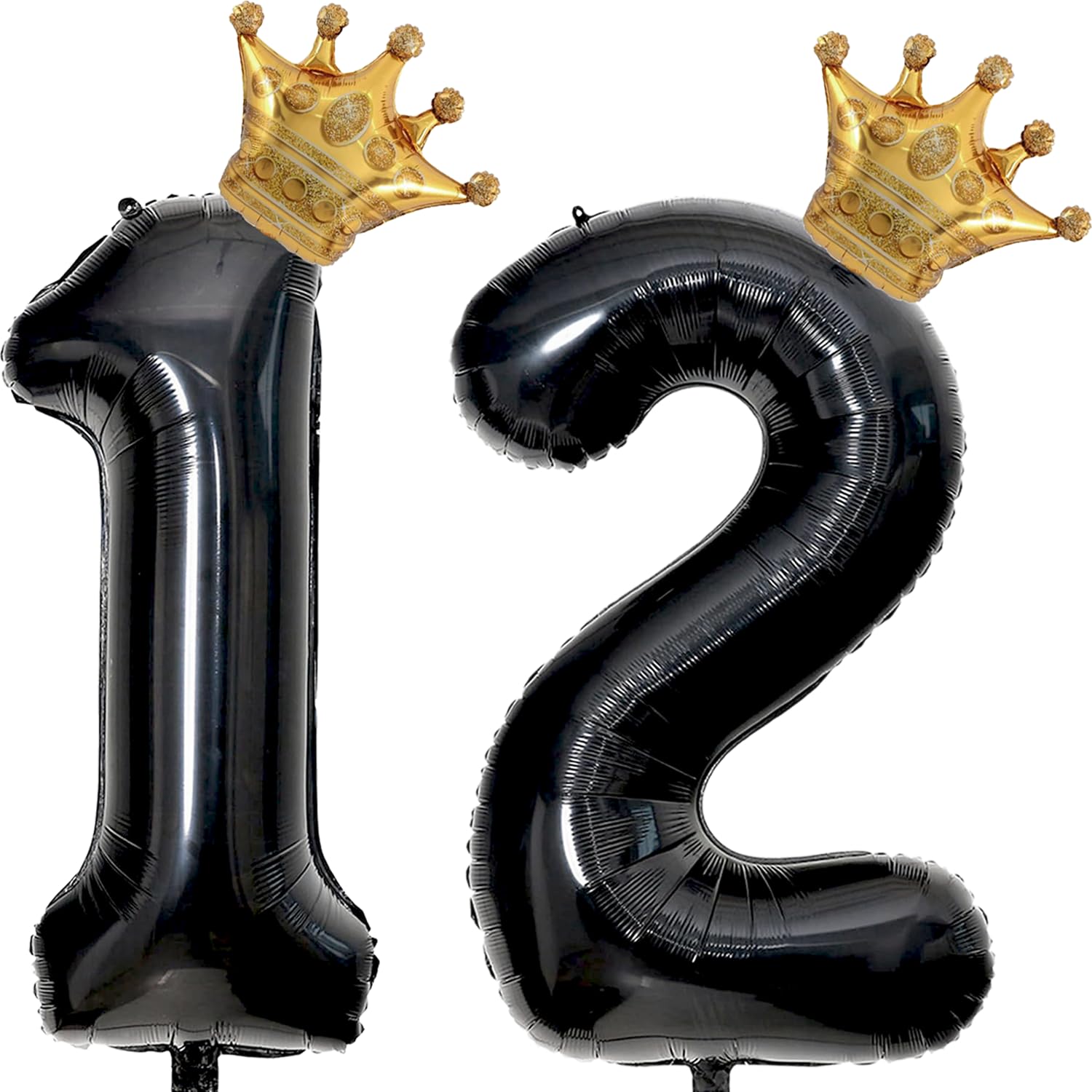 40 inch Large Black 12 Balloon Number with Gold Crown Balloons 12th Birthday Big Foil Mylar Helium Balloon for Boys Girls 12th Birthday Anniversary Decorations Supplies Favors(Number 12 Balloons）