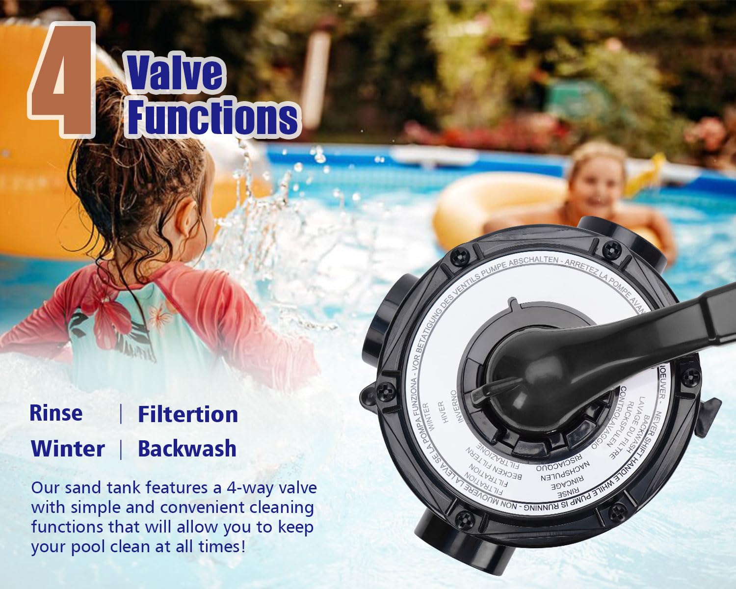 CIPU SFPS12501 Système de pompe à sable de 30,5 cm avec valve à 4 voies pour piscines hors sol avec préfiltre Pompe de piscine 115 V Cordon de 1,8 m pour installation facile
