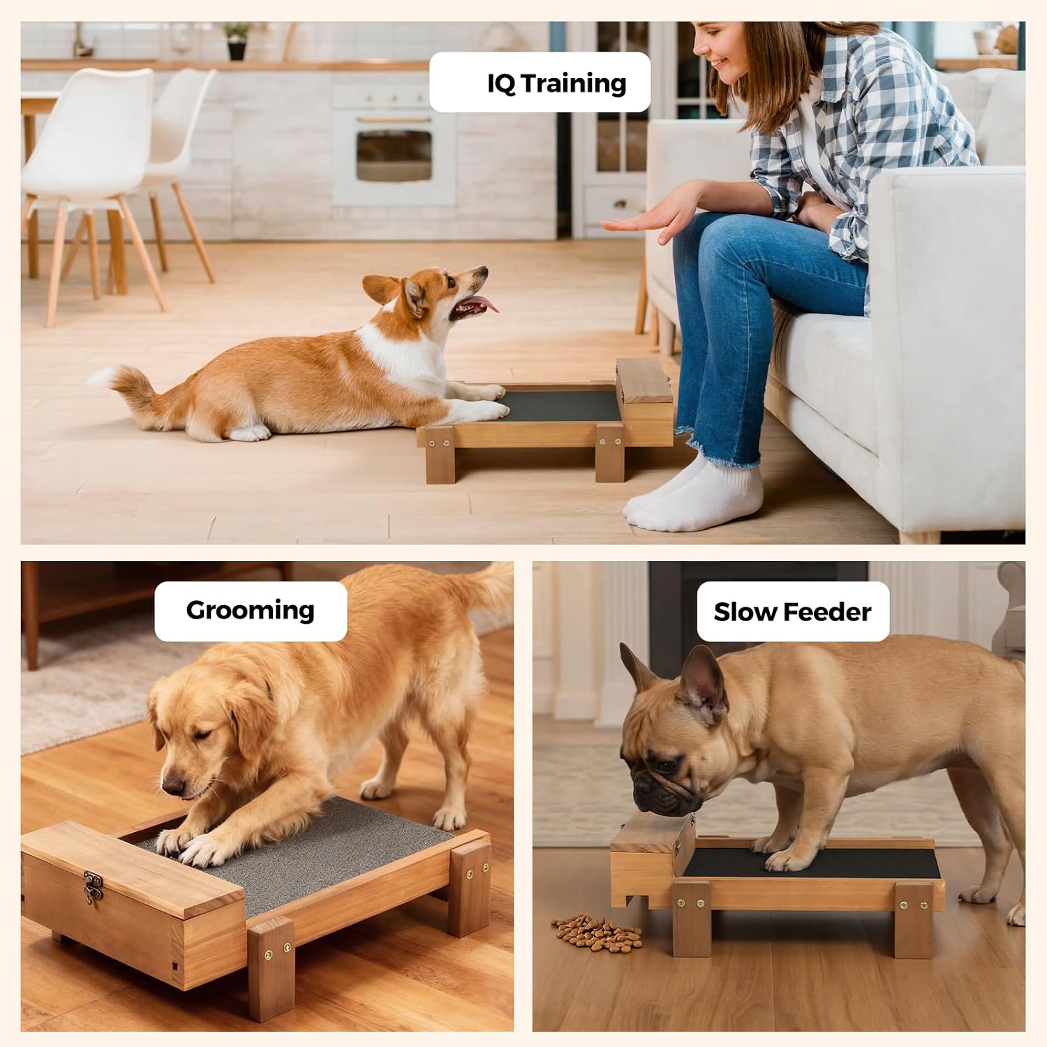 Dog Nail Scratch Board with Treat Drawer - Dog Scratch Pad for Nails - Durable Wooden Nail Filing Board for Stress-Free Grooming, Includes 3 Replacement Sandpaper Sheets