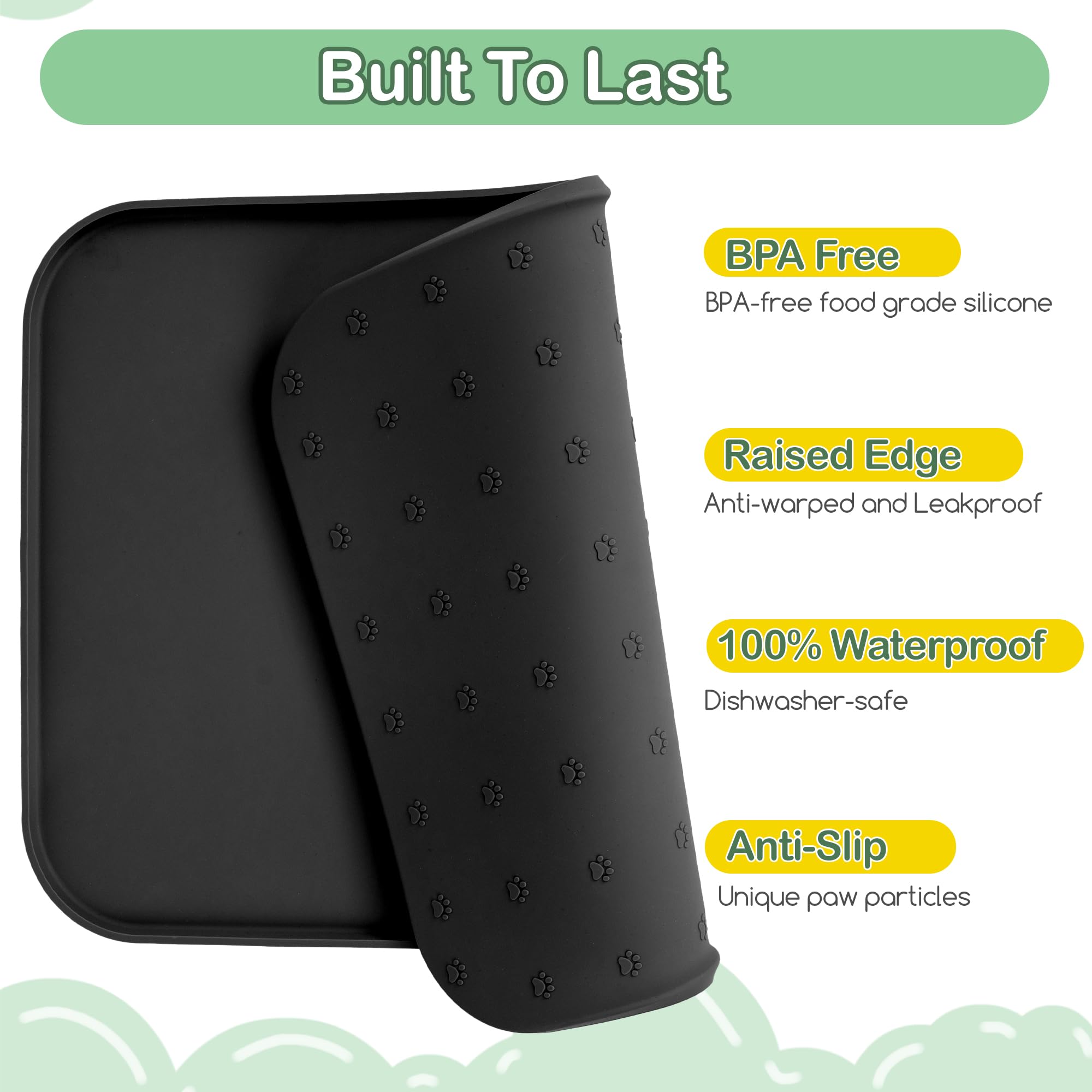 Tapis d'alimentation en silicone 100 % imperméable, résistant à la déformation, bord surélevé sans BPA, set de table antidérapant avec rebord haut pour éviter les déversements, passe au