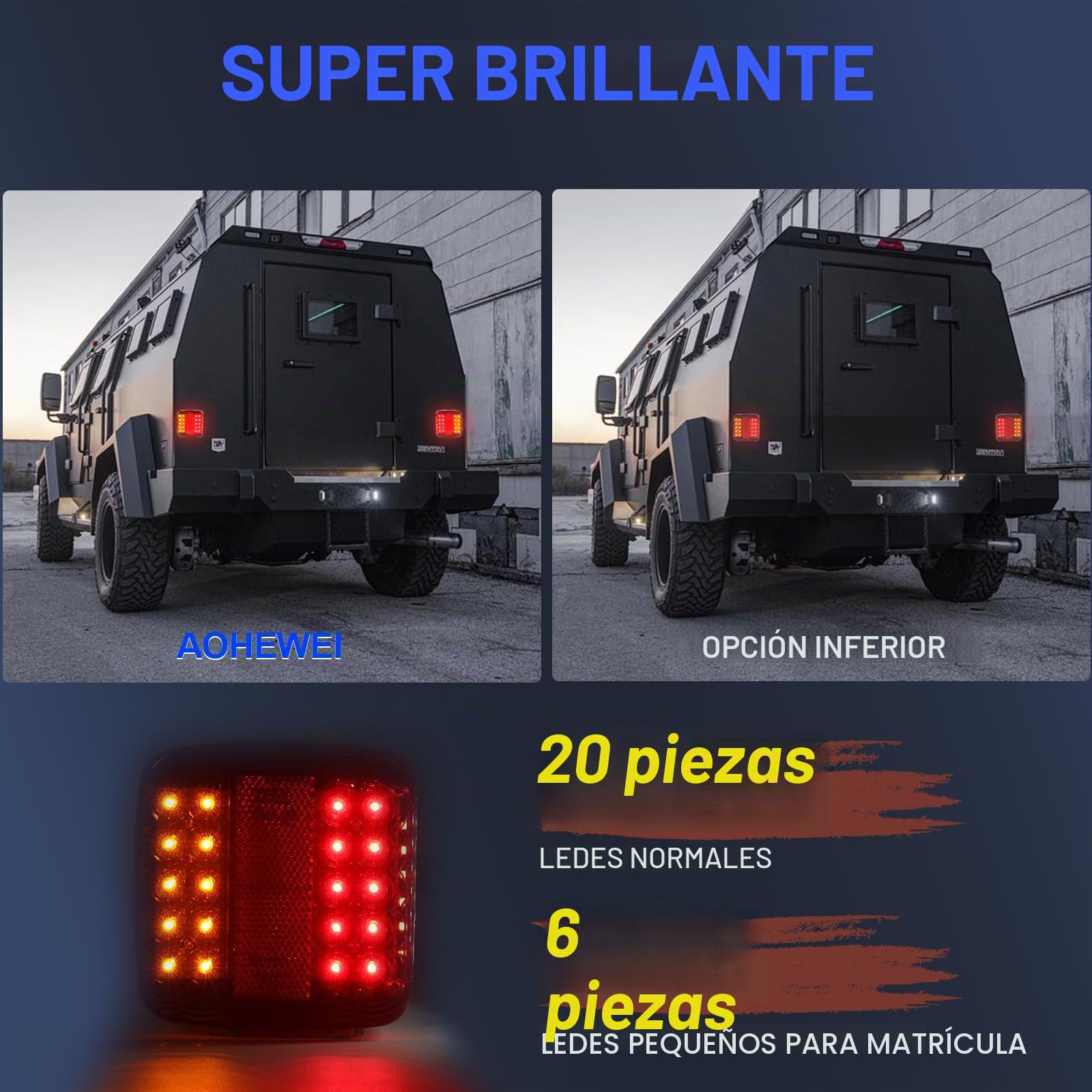 AOHEWEI Kit de Luz Trasera para Remolque LED Lámpara De Freno de Camión Magnético 12V Iluminación Indicadora con Imán, Cable de 7,5m y Enchufe de 7 Pines para Remolque, Caravana o Camión (Type c)