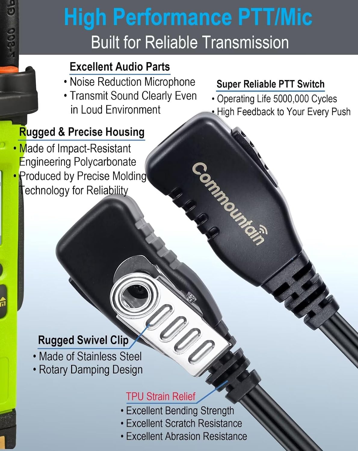 Commountain Earpiece Compatible with Kenwood Baofeng BTECH Samcom Retevis Radioddity Radios Walkie Talkies & BF-F8HP UV-5R UV-82HP UV82 NX-1300 NX-1200 TK-3402, 2 Pin Earhook Headset-5 Pack