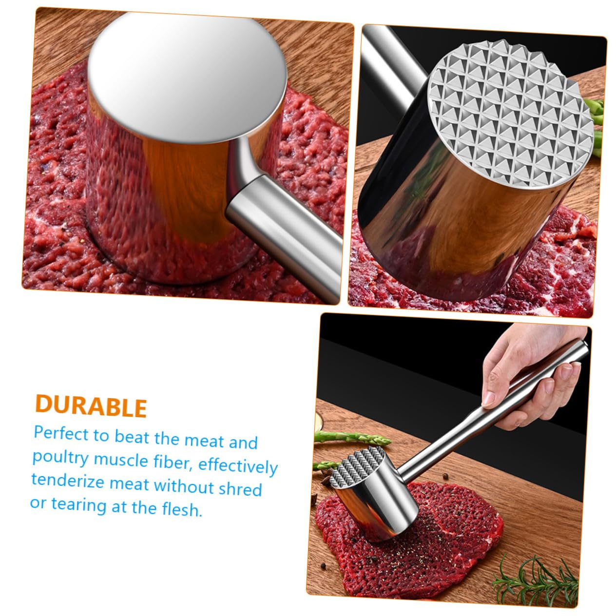 Fleischklopfer aus Edelstahl Doppelseitig Rostfrei zum Zartmachen von Steak und Fleisch für Küche und Restaurant Praktischer Küchenfleischhammer