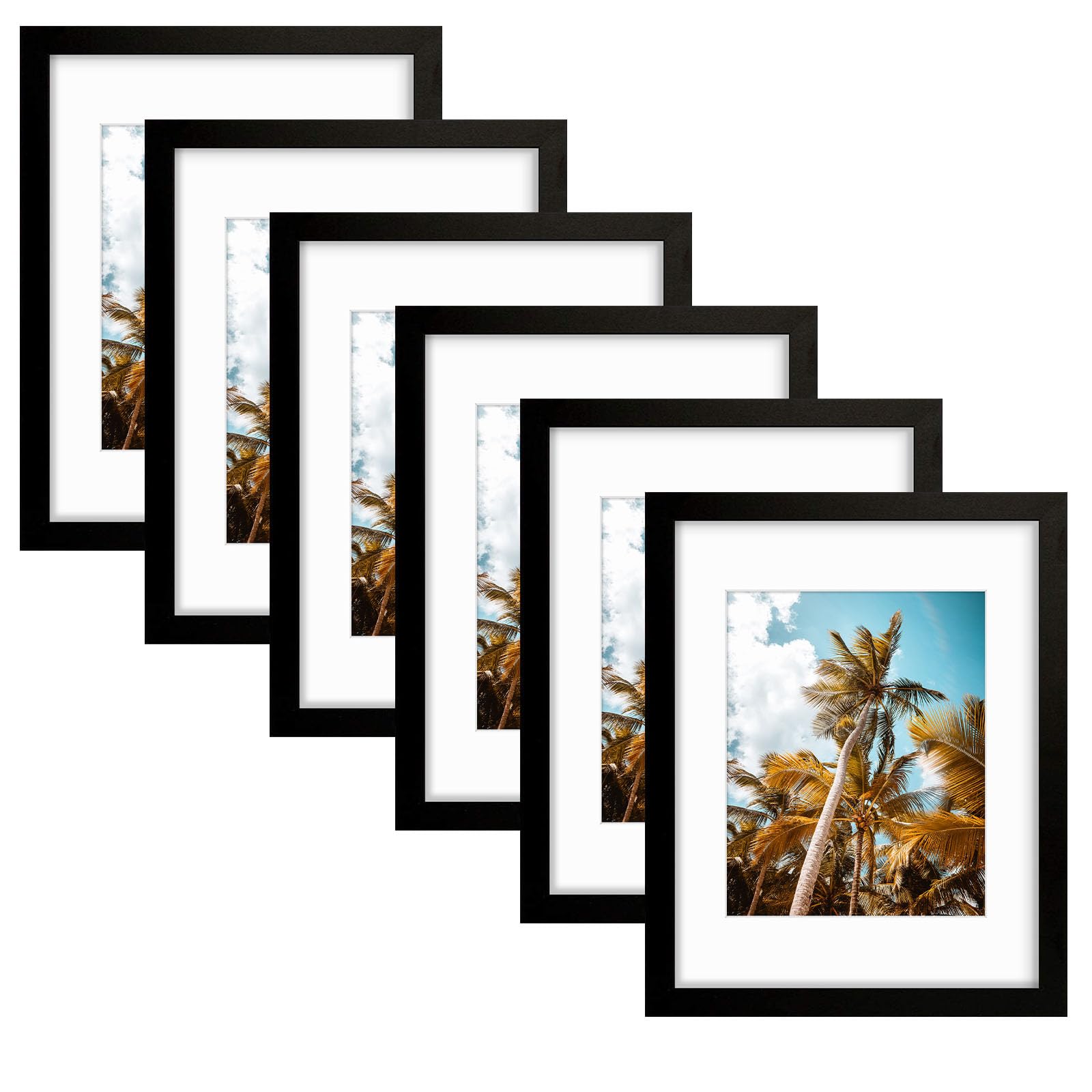 Frametory 6 Pack 11x14 Black Picture Frame with Real Glass Mat for 8x10