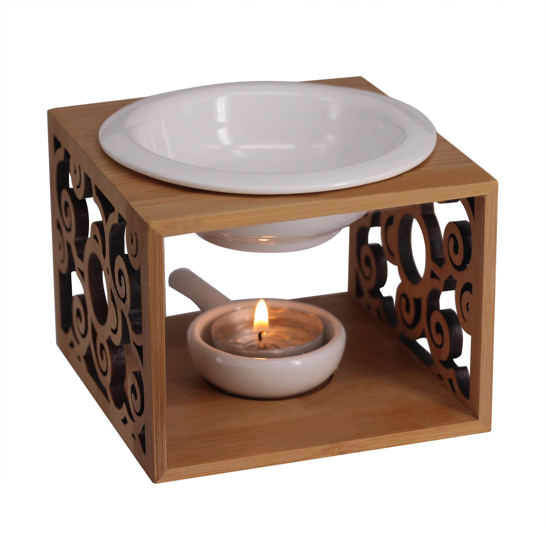 V2COM Hollowing Floral Tea Light Holder Ceramic Essential Oil Burner Diffuser (Auspicious Cloud)