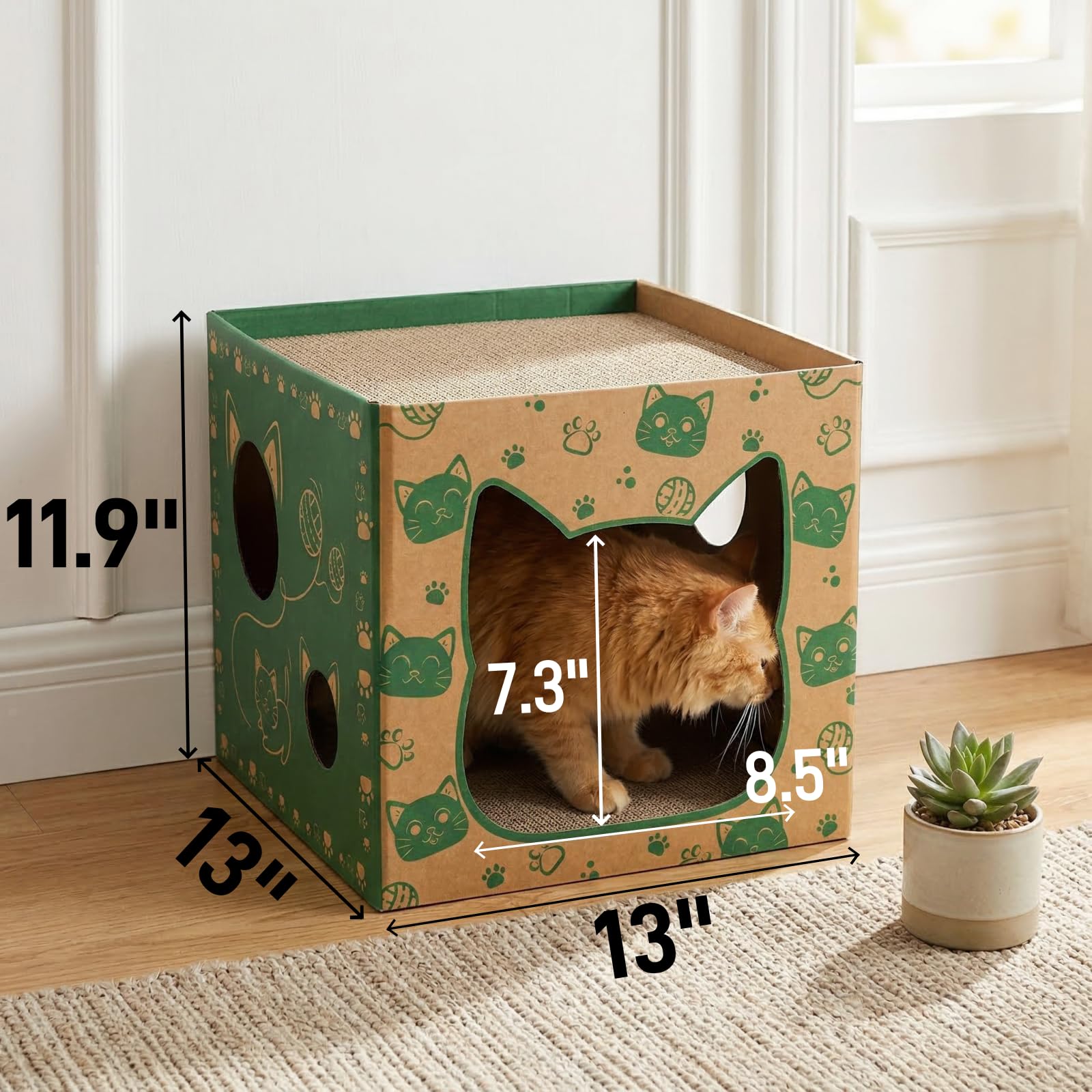 Pumtus Paquete de 2 casas de cartón para gatos, casa de juego para gatos con 2 almohadillas para rascar, cueva escondite corrugada para gatos, bonita caja de condominios para gatos, juguete rascador