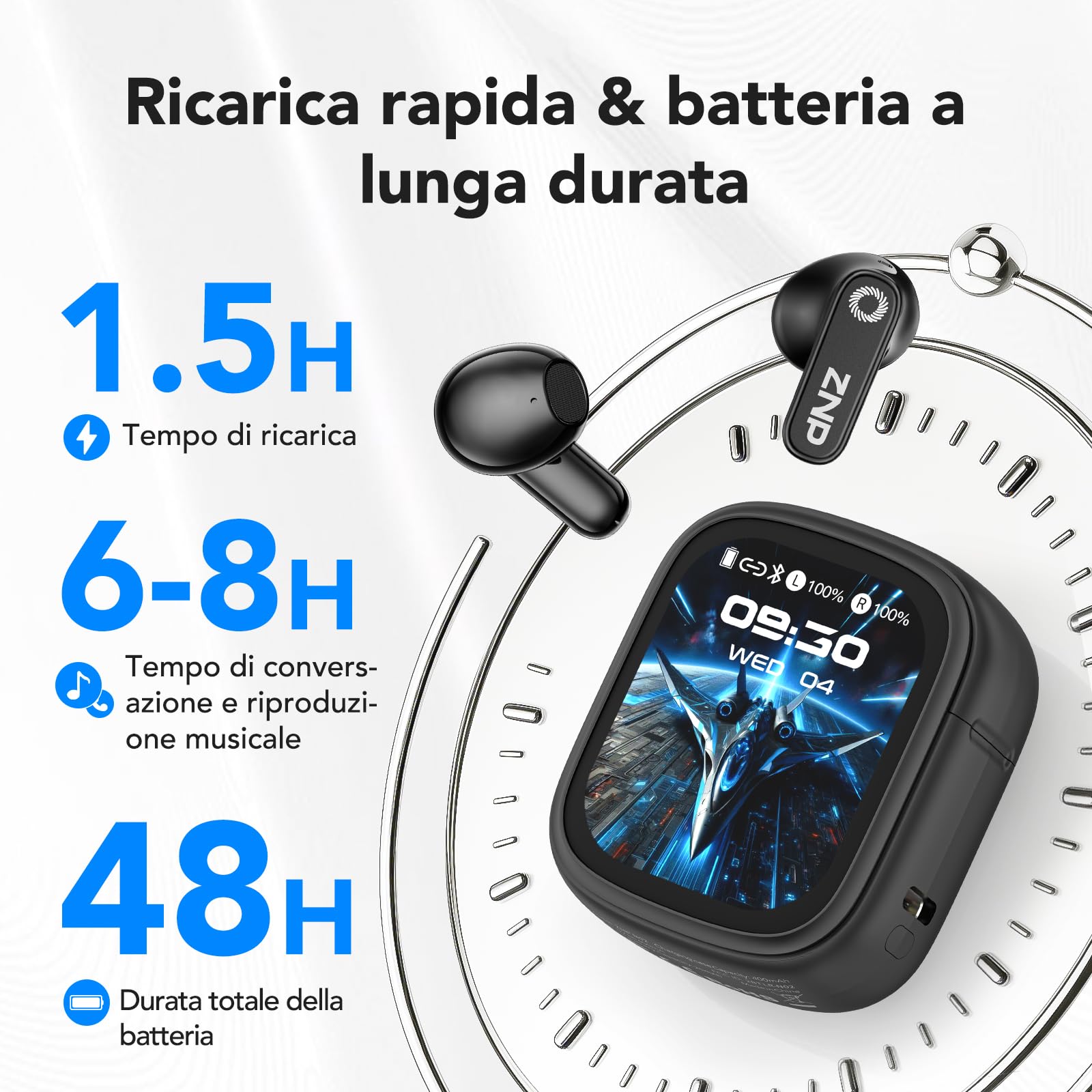 N02 Cuffie Traduzione Simultanea, 4-1 AI Auricolari Traduttore Suono Hi-Fi, 165 Lingue e 9 Modalità, Autonomia 48 Ore, Auricolari Touchscreen, Bluetooth 6.0 Ideali per Viaggi, Affari e Studio