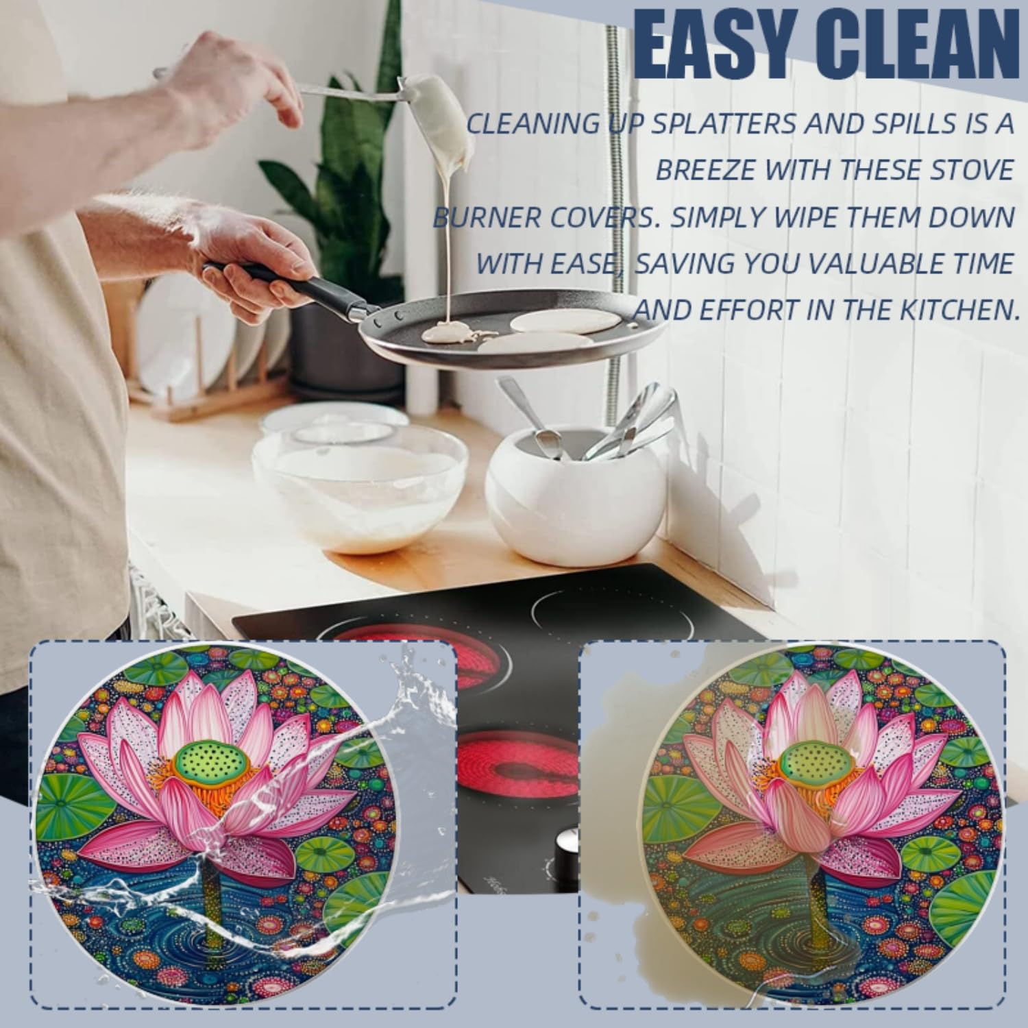 Juego de 4 fundas para quemadores de estufa eléctrica, para accesorios de cocina, punto caprichoso, cubierta de metal de gas relleno para expandir la decoración de la estufa